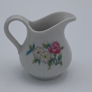 Miniature Porcelain Pitcher Dolls Children Pink White Flowers Vintage READ